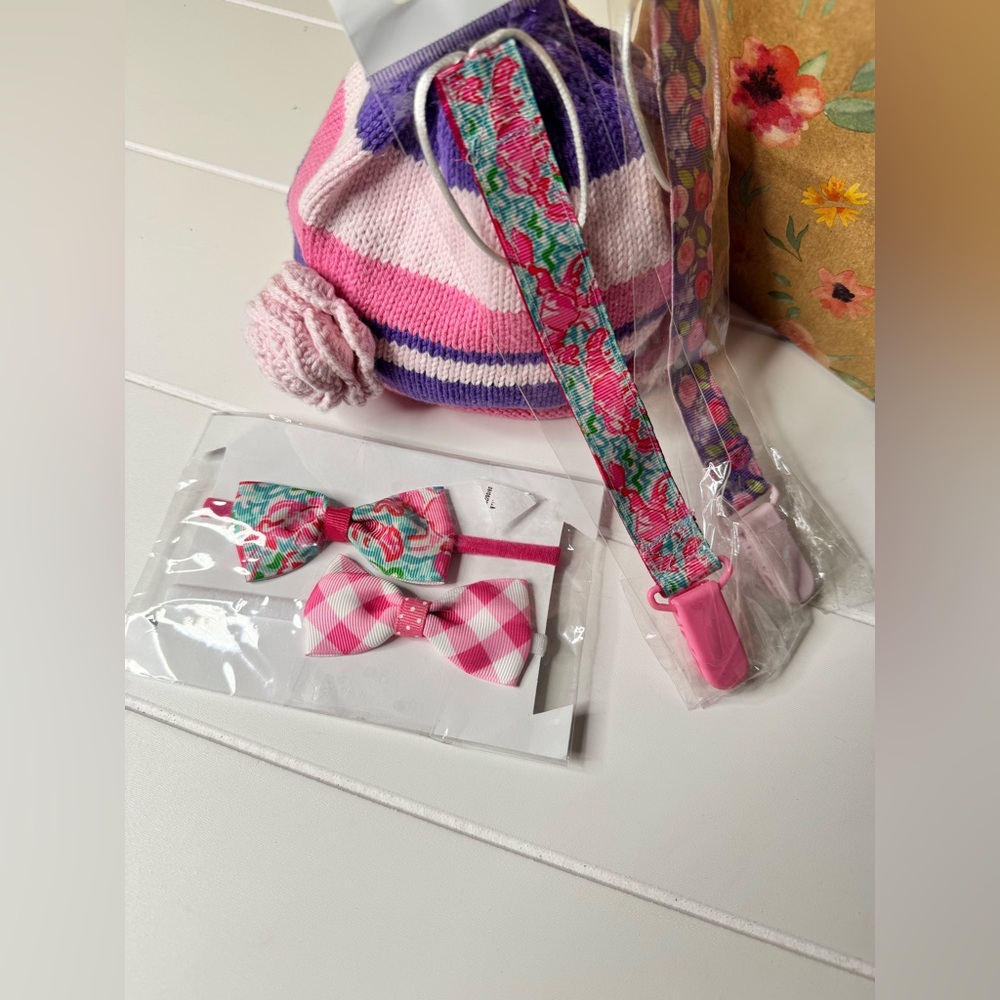 💥5 for $25💥 Pink and Purple ~ Set Baloo Balerie Pink Headband~Knit Hat~2 Paci